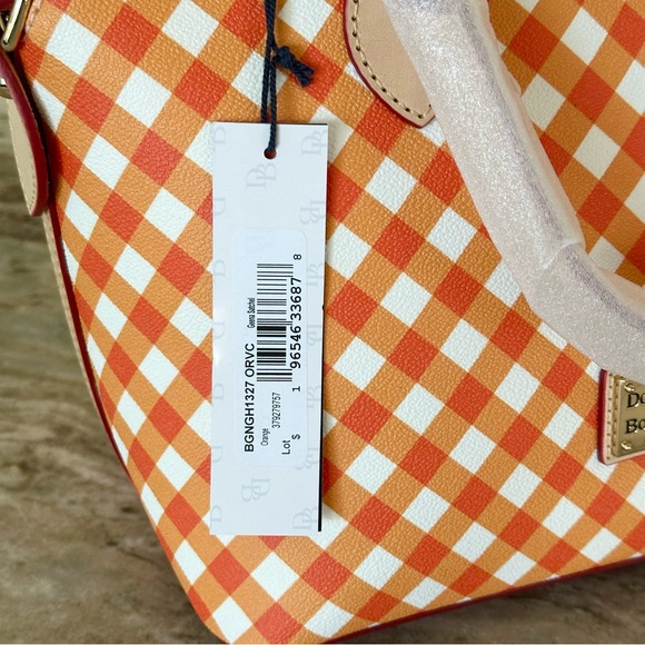 Dooney & Bourke Orange and White Gingham Geena Satchel Purse - Picture 9 of 17